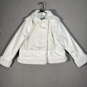 Women's Nine West Daisy Dew Faux-Fur Faux-Leather Moto Jacket XL White MSRP $78